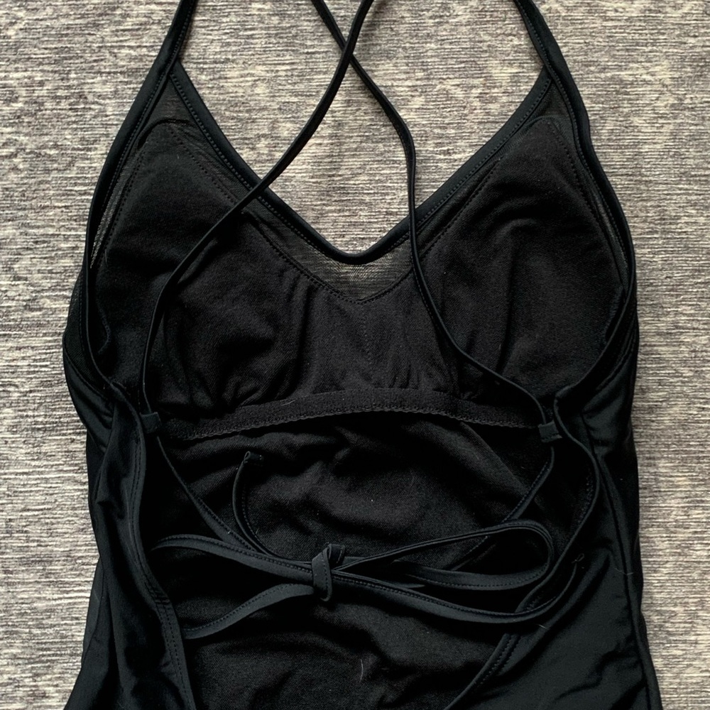 Xhilaration Embroidered One Piece Swimsuit Black Cross Back Mesh Floral S - Picture 8 of 10